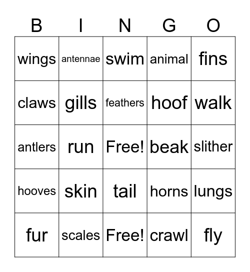 Animal Crossword #1 Bingo Card