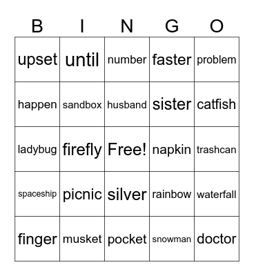 Multisyllable Bingo Card