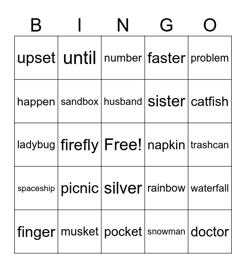 Multisyllable Bingo Card