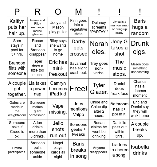 PROM BINGO! Bingo Card