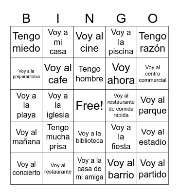 Spanish bingo Card