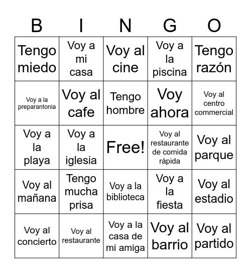 Spanish bingo Card