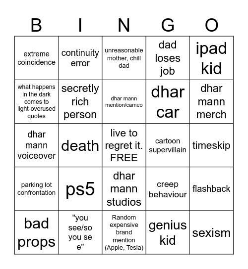 Dhar Man Bingo Card