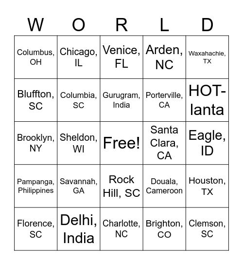 Around the World Bingo Card