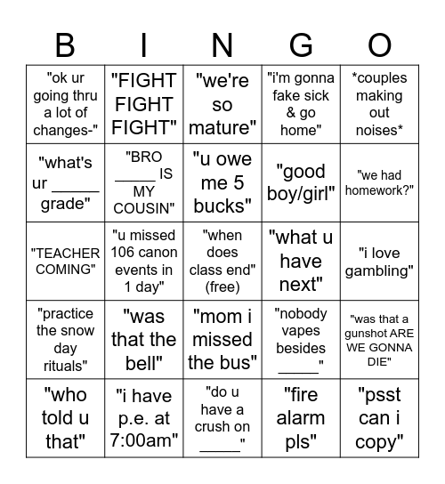 things-you-hear-in-middle-school-bingo-card