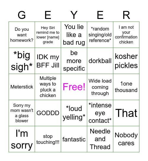 Physics Class Bingo Card