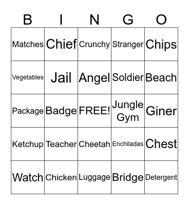"Ch" and "J" Bingo Card