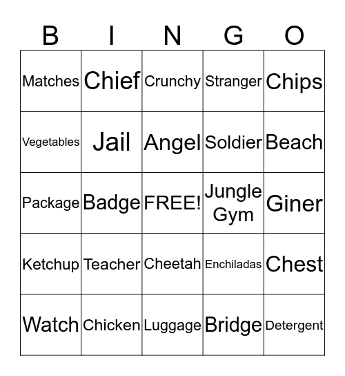 "Ch" and "J" Bingo Card