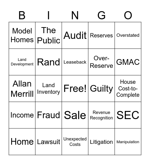 Beazer Homes Bingo Card