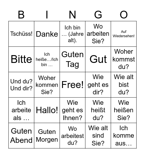 základní fráze Bingo Card