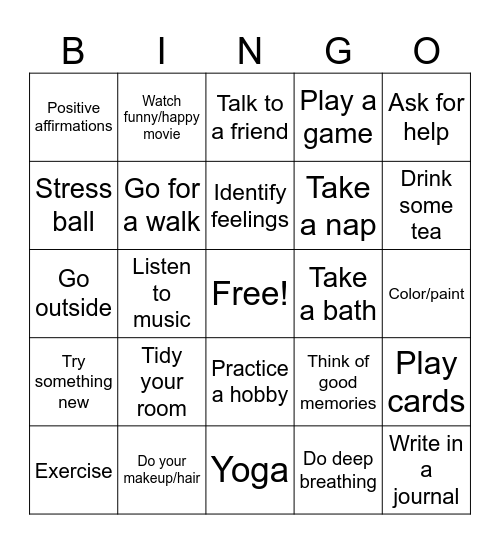 Mental Wellness Bingo Card