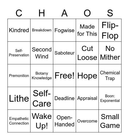 Chaos Shuffle Survivor Bingo Card