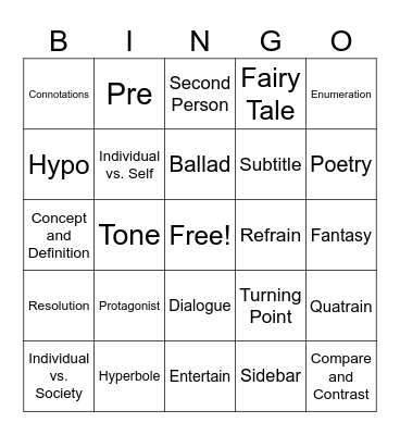 Reading 7 SOL Bingo Card
