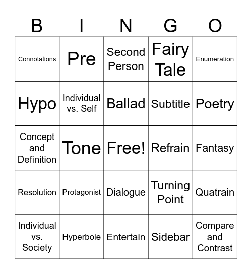 Reading 7 SOL Bingo Card
