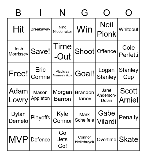 Winnipeg Jets Bingo Card