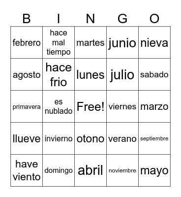 Tiempo Bingo Card
