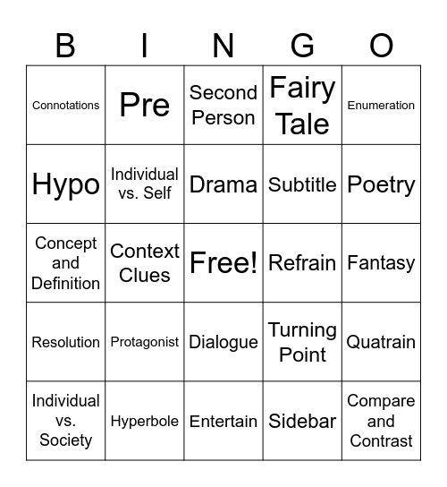 Reading 7 SOL Bingo Card