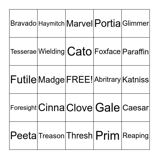 Hunger Games Bingo Card