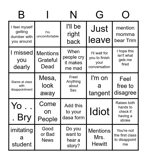 Hewitt Buzz Phrase/Word Bingo Card