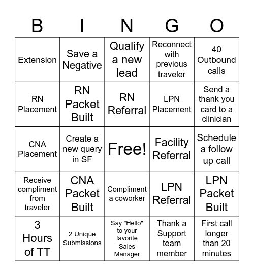 Recruiter BINGO Card