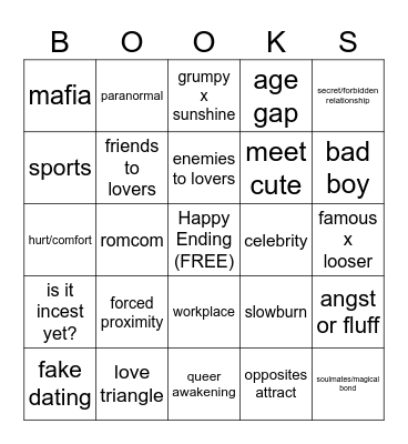 Romance Trope Bingo Card