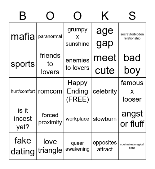 Romance Trope Bingo Card