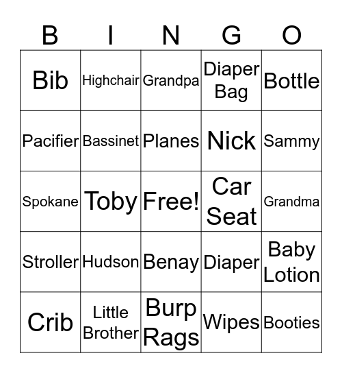 Welcome Baby Witter Bingo Card