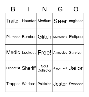 ToU Roles Bingo Card