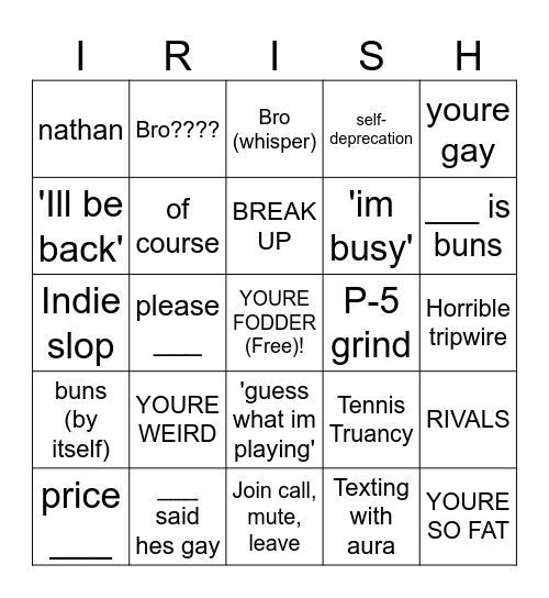 The Schneidathon Bingo Card