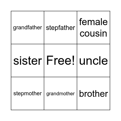 Family Bingo Card