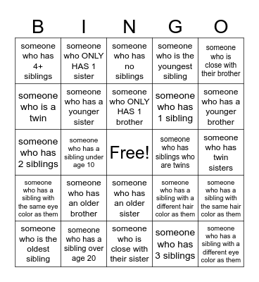 Classmate Bingo - Siblings Bingo Card