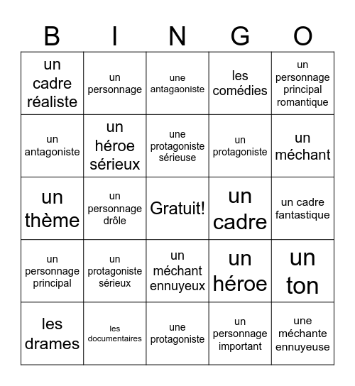 Les films et séries Bingo Card