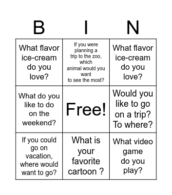 Conversation Bingo Card