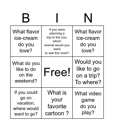 Conversation Bingo Card