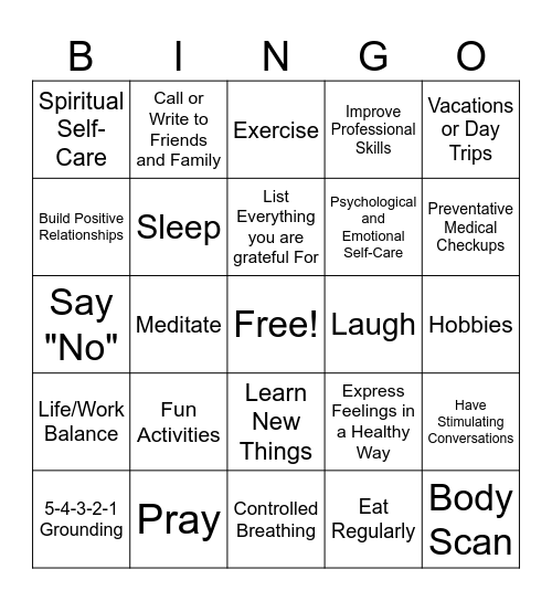 Mindfulness BINGO Card