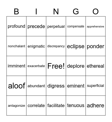 Academic Vocabulary #3 Bingo Card