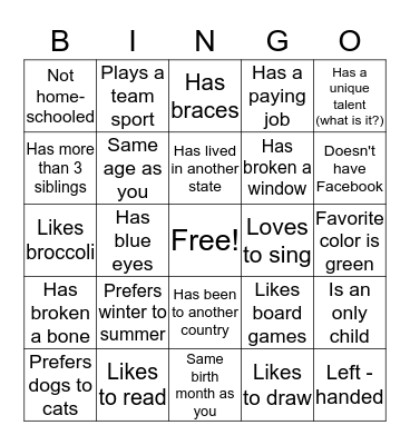 Get to Know You Bingo Card