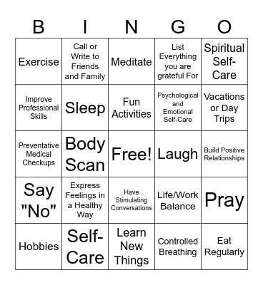 Mindfulness BINGO Card