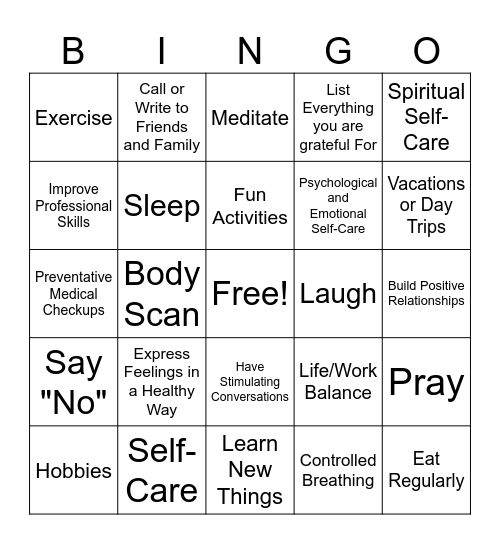 Mindfulness BINGO Card