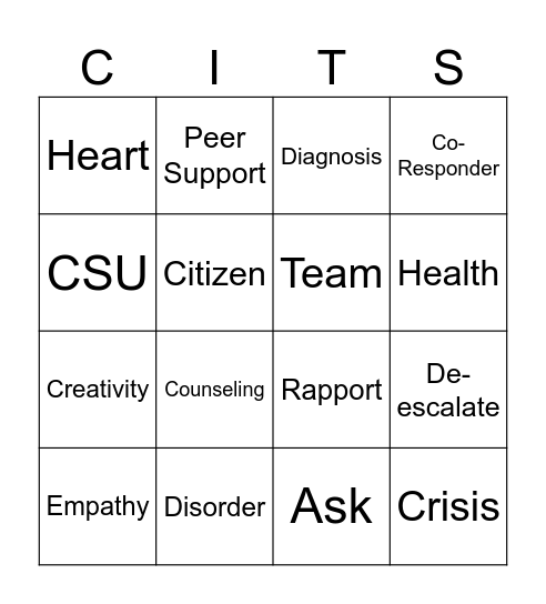 CIT STANDARDS BINGO Card