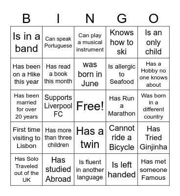 People Bingo Card