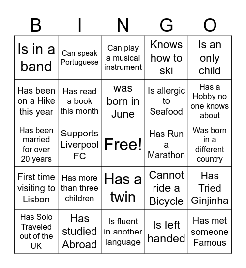 People Bingo Card