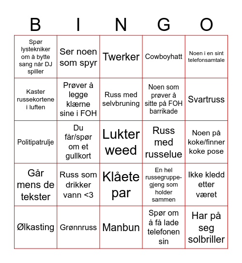 RUSSE Bingo Card