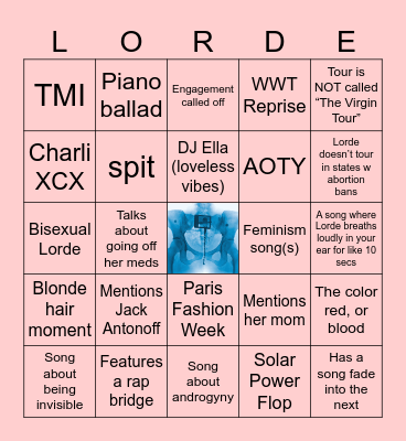 Virgin Album Bingo Card