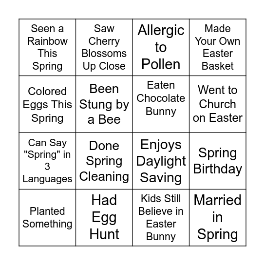 Easter Bingo Card