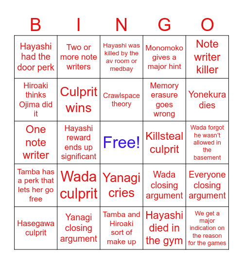 Trial 5 Bingo Card