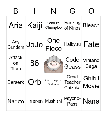 Anime Music Quiz Bingo Card