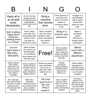 End of Year BC Staff BINGO Card