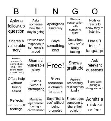 Empathy and Communication Bingo Card