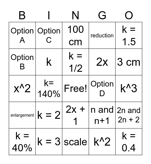 Proportional and Logical Reasoning Bingo Card